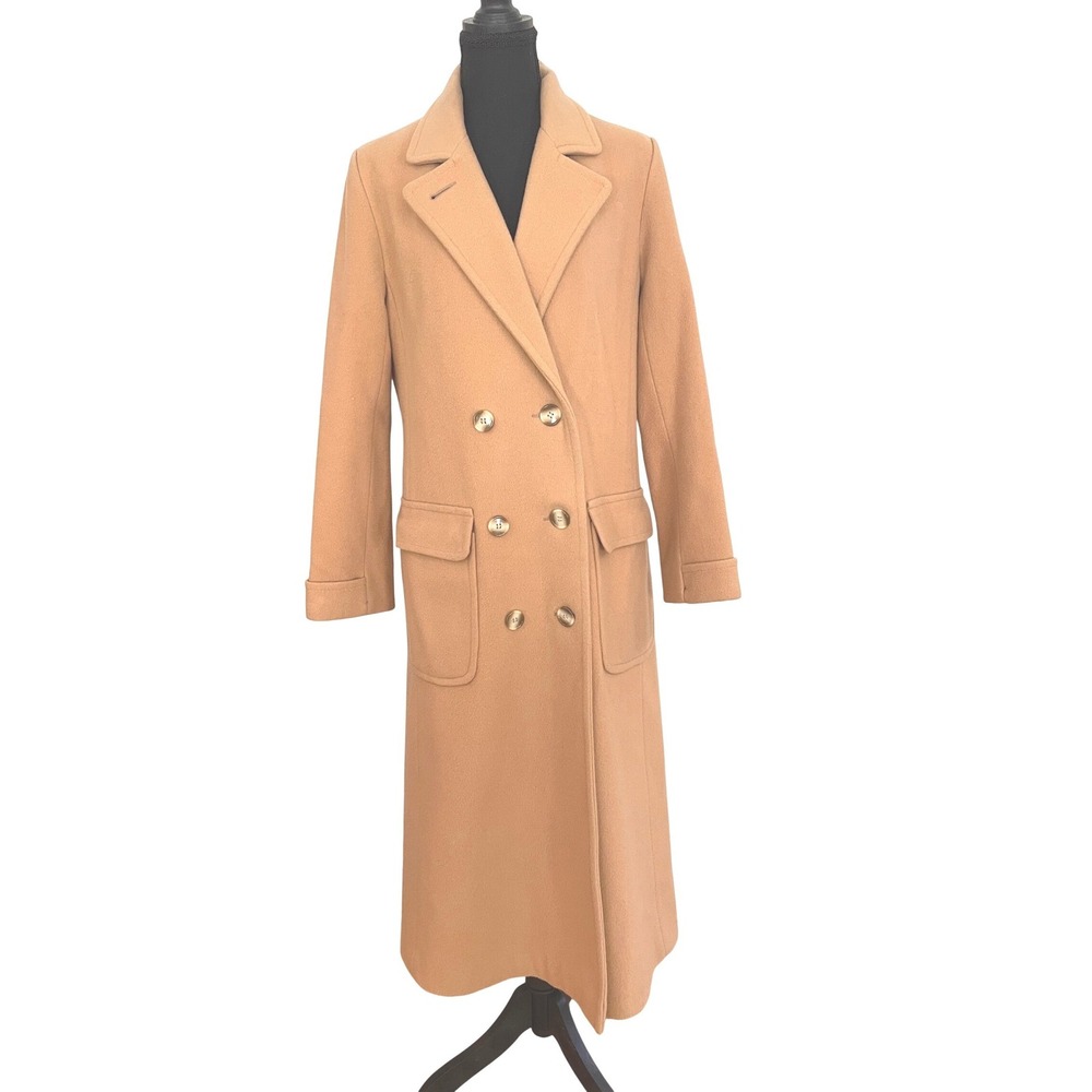 Projections Ltd Wool Coat Womens M Camel Tan Double Breasted Vintage Long ILGWU